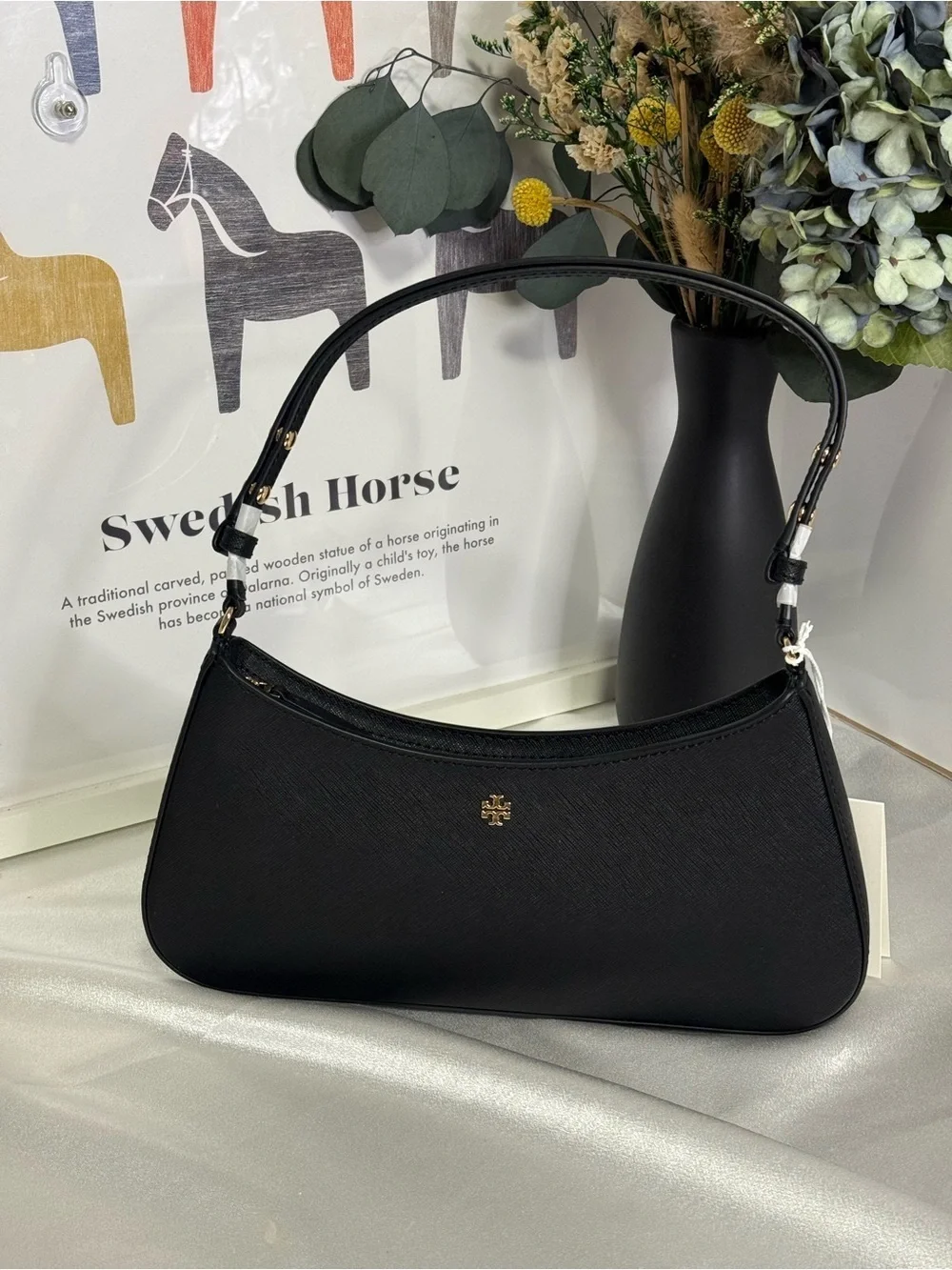 Tory Burch Black Shoulder Bag with Gold Logo